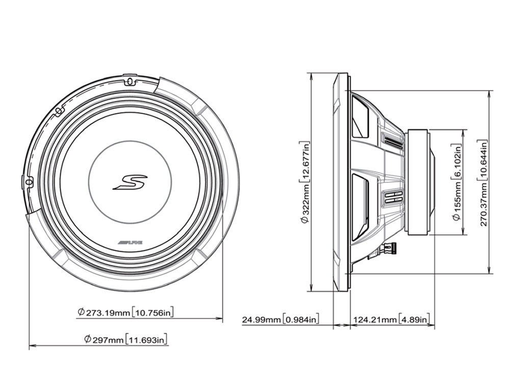 Alpine S2-W12D2, 12 tums baselement