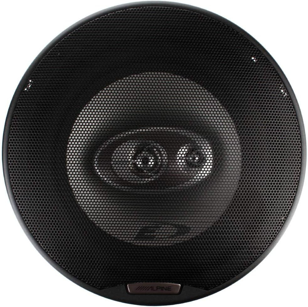 Svart koaxialhögtalare med nätgaller och två diskantluckor.