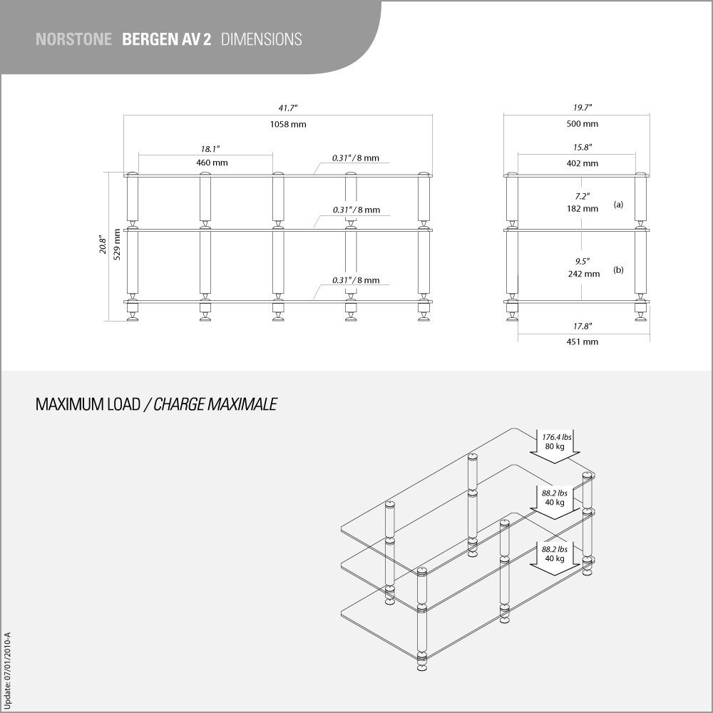 Mått och design av Norstone Bergen AV 2 TV/media-bänk.