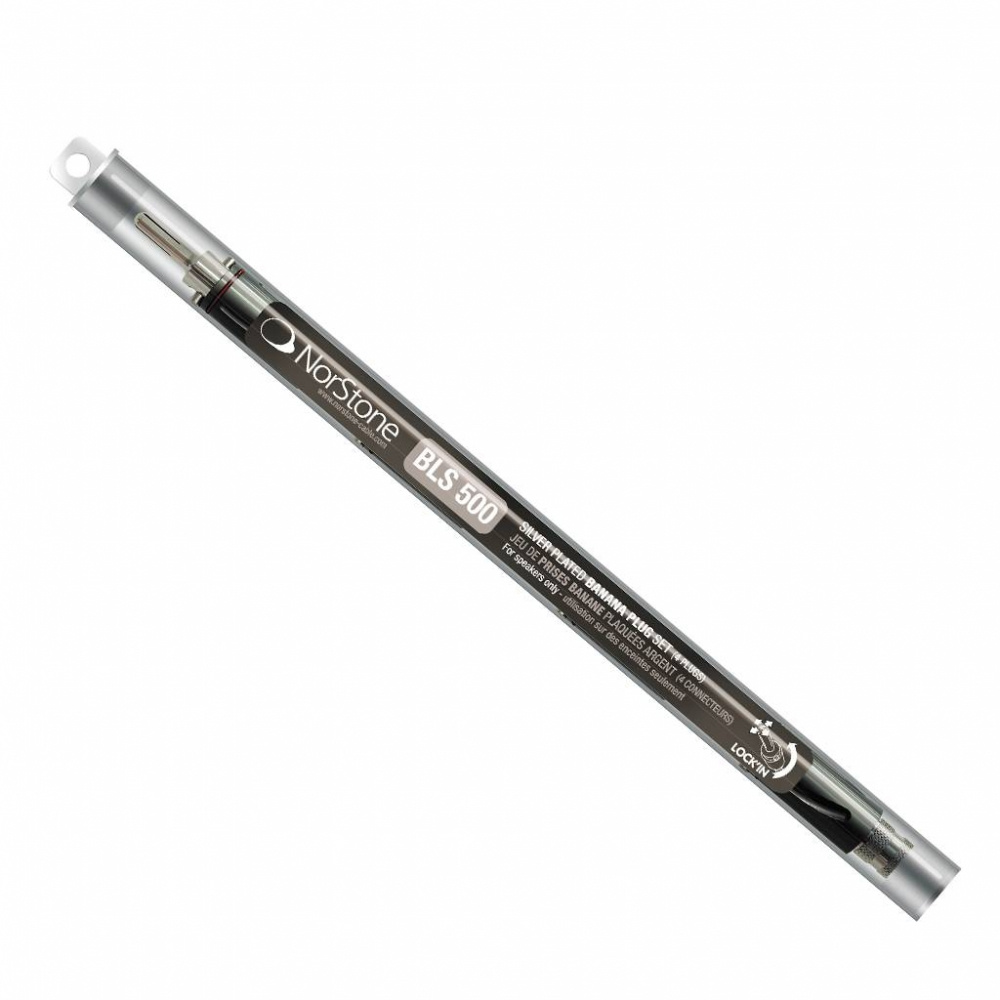 En förpackning med låsbara banankontakter från Norstone, modell BLS-500.