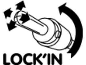 Symbol för låsning av banankontakt med rotationsanvisning.