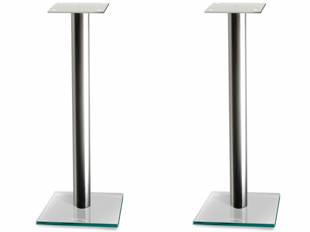 Högtalarstativ med glasfot och metallställning, 60 cm höga.