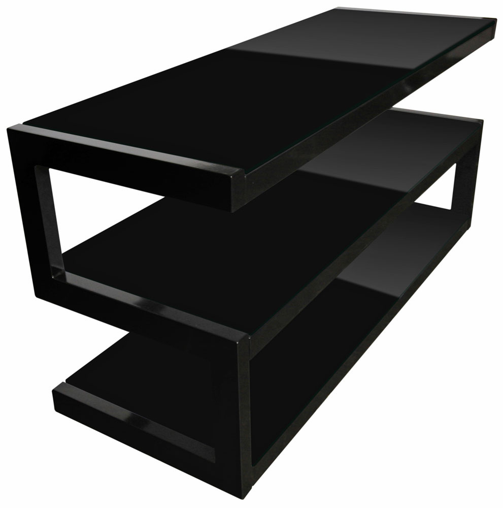 Mediabänk i pianosvart med svart glas, modern och stilren design.