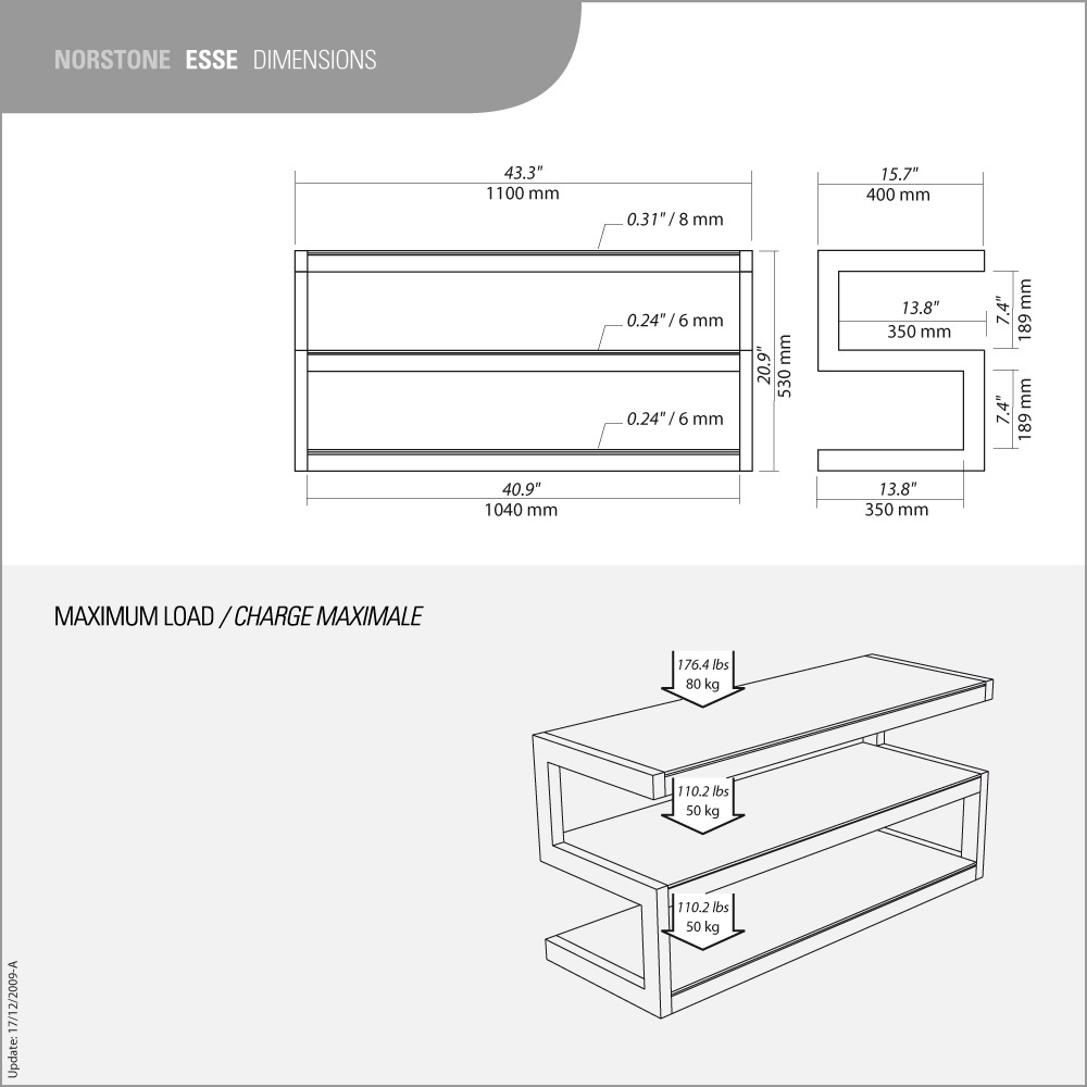 Mediabänk i pianosvart med svart glas, minimalistisk design och angivna mått.