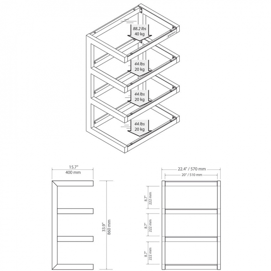 Norstone Esse Hifi, mattsvart stereobänk med svarta hyllplan