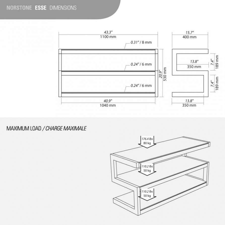Norstone Esse AV Mediabänk, Satin Svart / Frosted