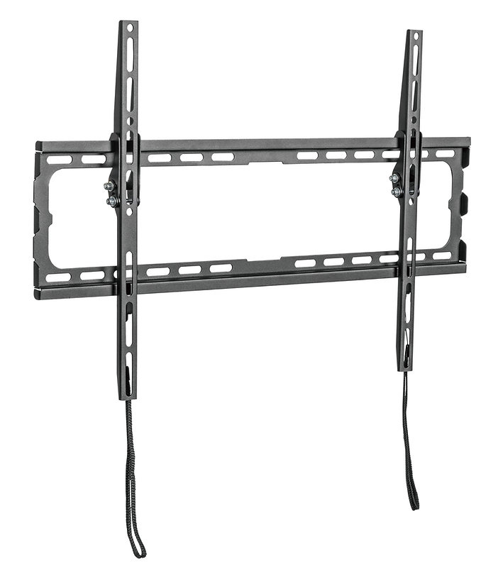 Väggfäste för TV, justerbart och tiltbar design i svart metall.