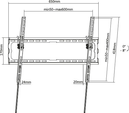 Tiltbart väggfäste för TV med mått och installationstips.