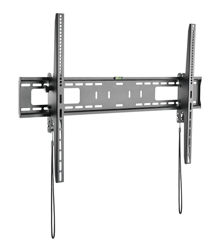 Väggfäste för TV, justerbart och tiltbart, i svart metall.