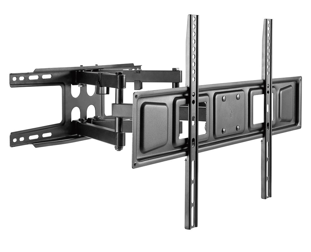 Vridbart väggfäste för TV med justerbara armar och svart finish.