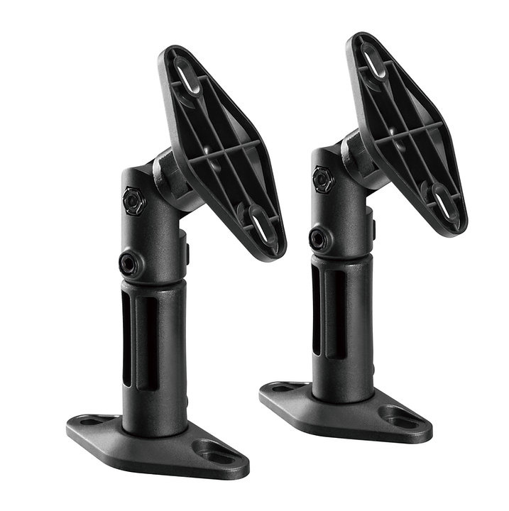 Vägg-/takfästen för mindre högtalare i svart plast. Justerbar höjd och vinkel.
