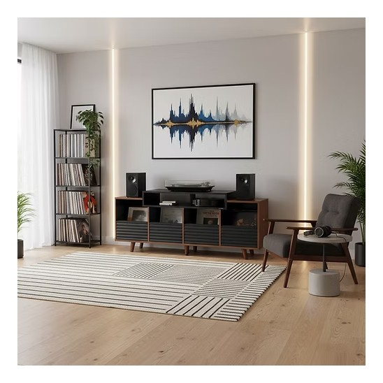 NorStone Oslo Vinyl 1600 mediabänk svart/valnöt