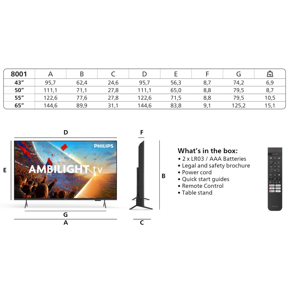 Philips 55PUS8001/12, 55-tums 4K Ambilight-TV