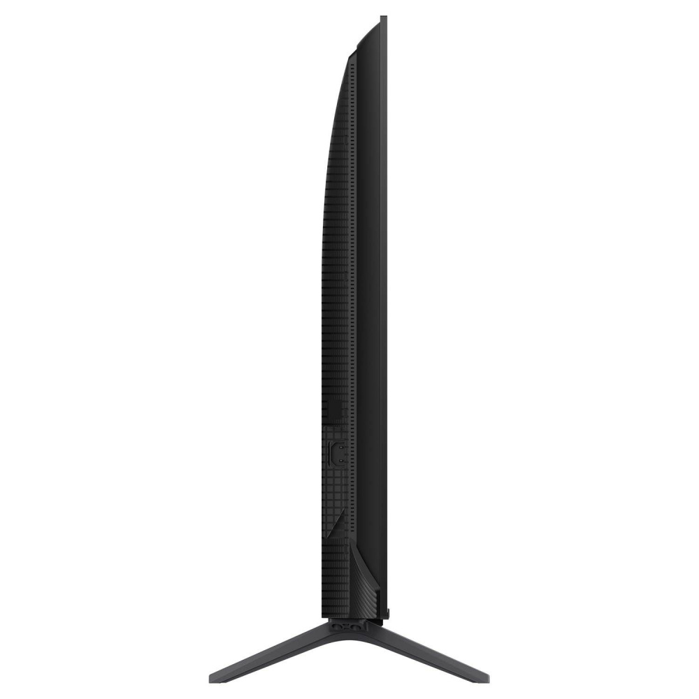 En svart TV med tunn profil och stativ, TCL 55C655 QLED-modell.