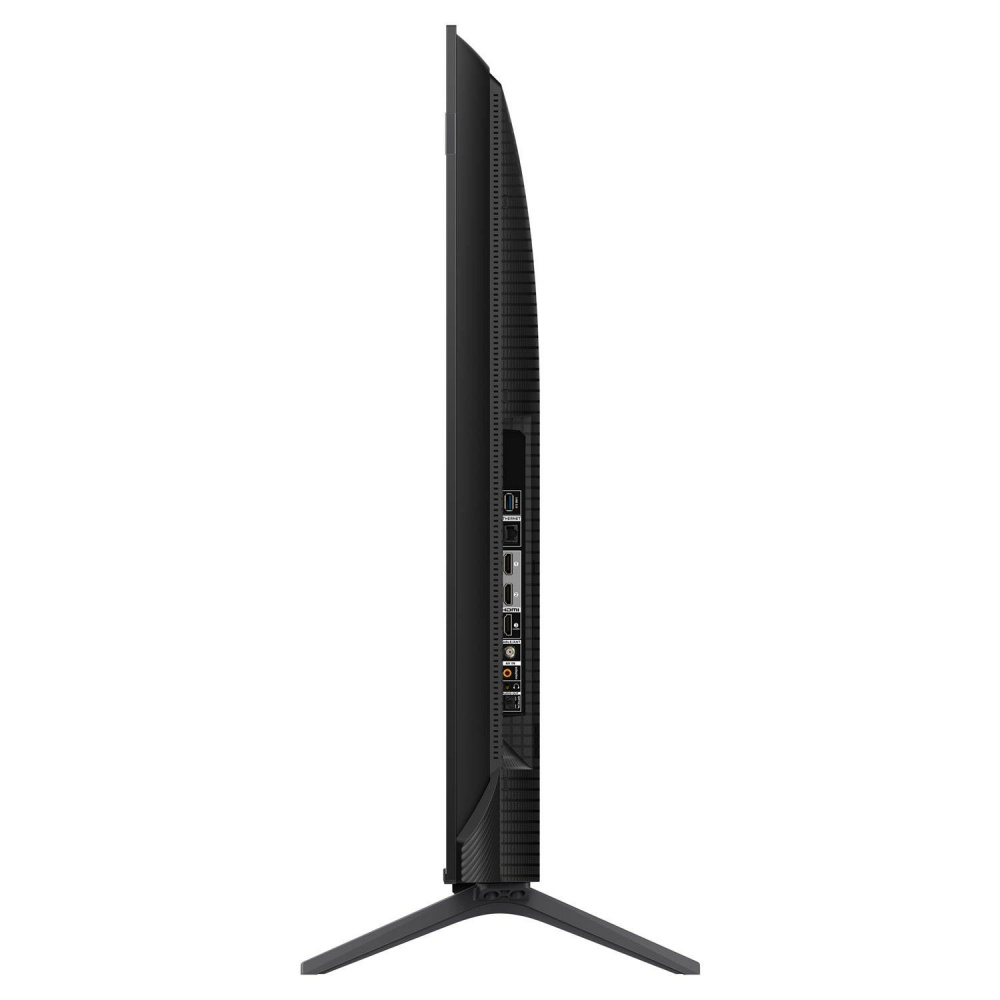 TV-apparat med tunn design och anslutningar på baksidan.