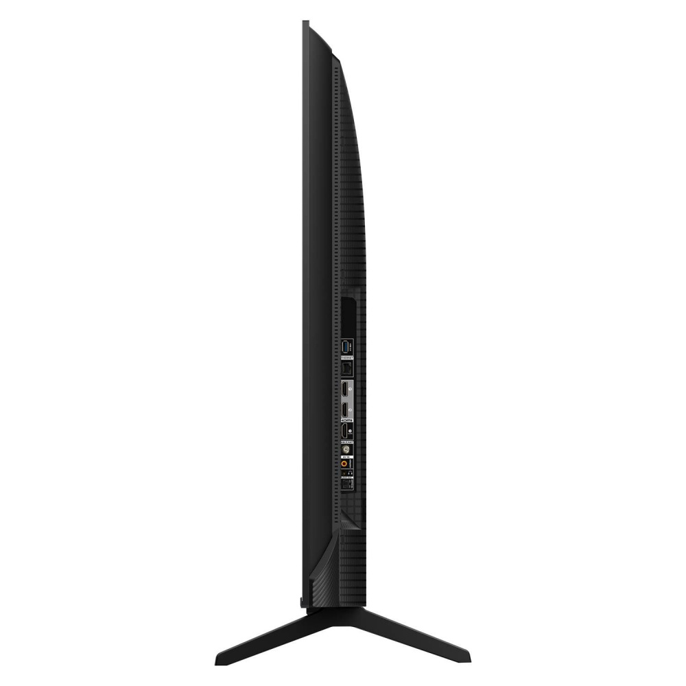 En TV med slank design och anslutningar på sidan.