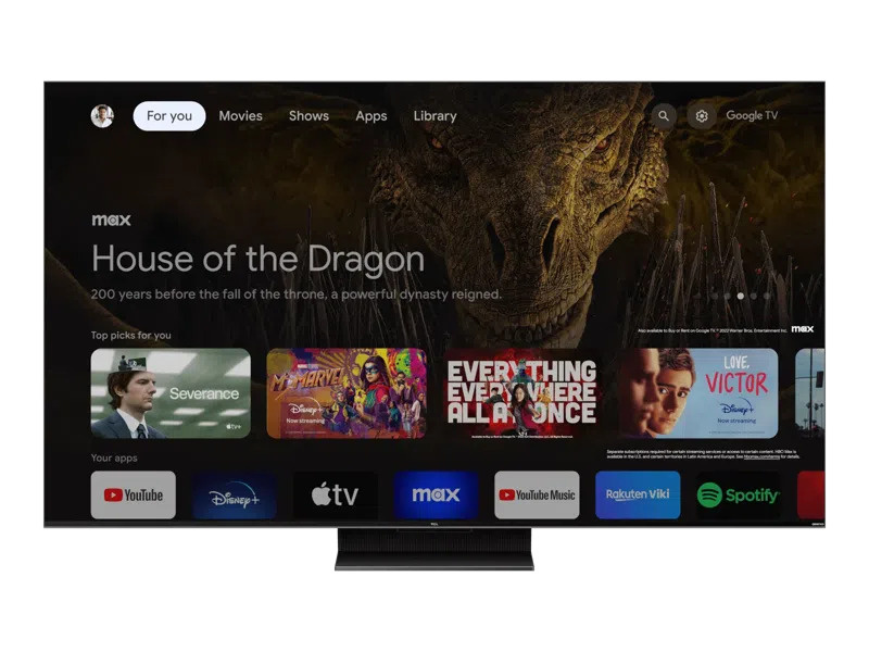 En TV-skärm visar streamingtjänster med program som \