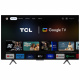 TCL 75C655, 75 tum 4K QLED Pro Google TV En TV med TCL-logotyp och Google TV-gränssnitt, applikationer och rekommendationer.