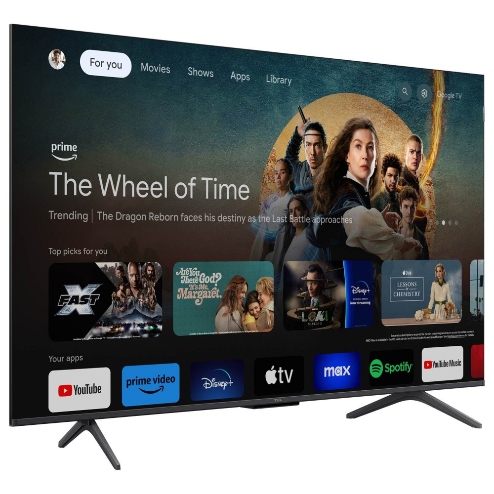 En stor TV-skärm med streamingtjänster och en grafisk användargränssnitt.