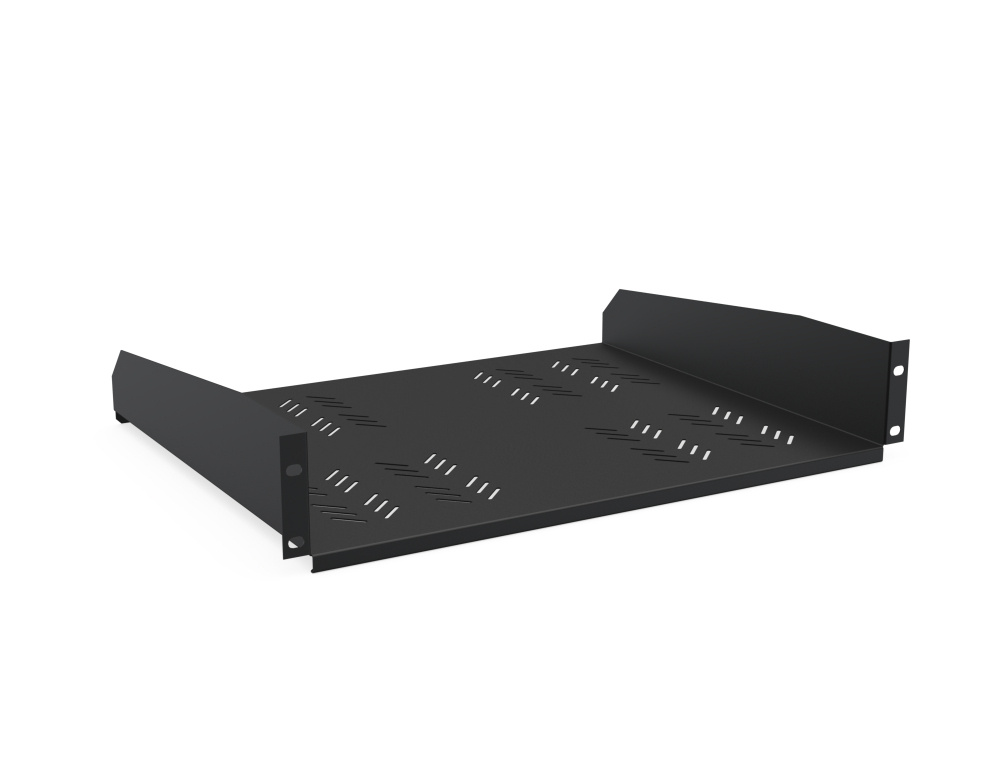 Svart modemhylla med perforerat mönster för ventilation.