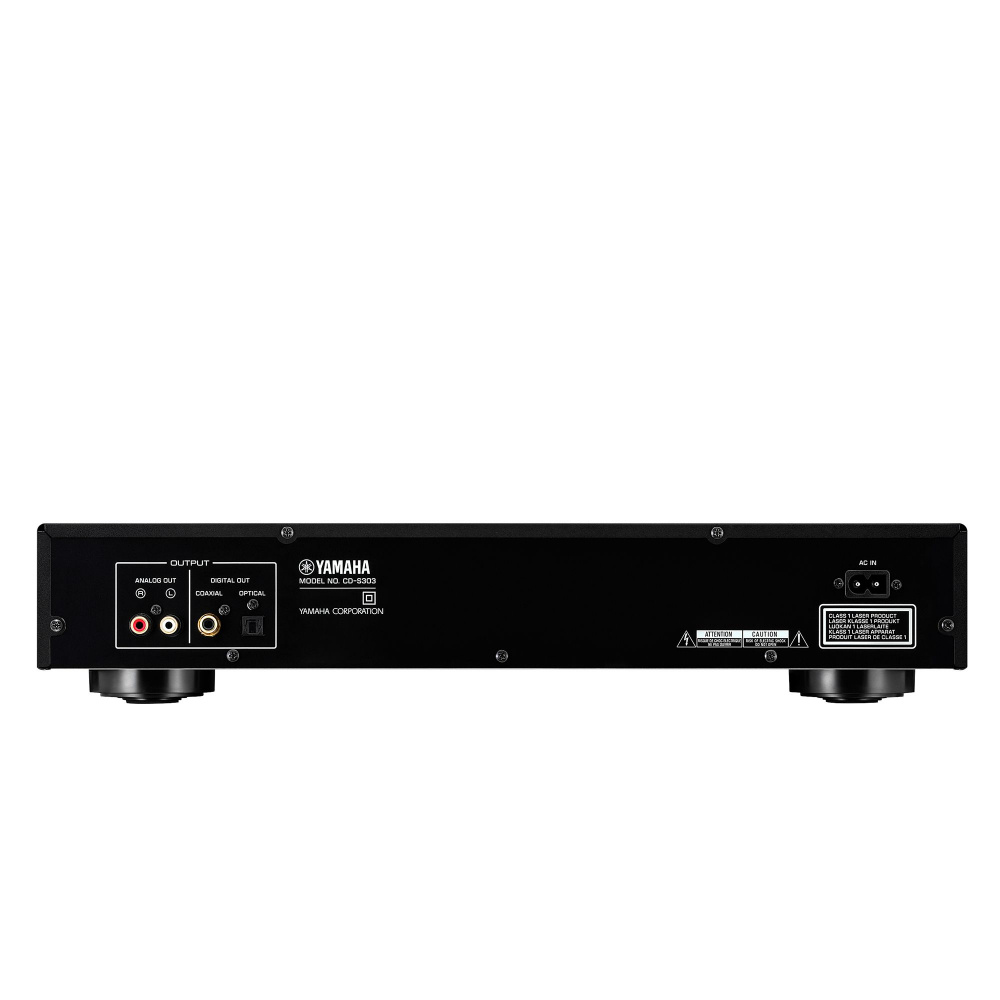Bakpanelen av Yamaha CD-S303 CD-spelare med olika anslutningar.