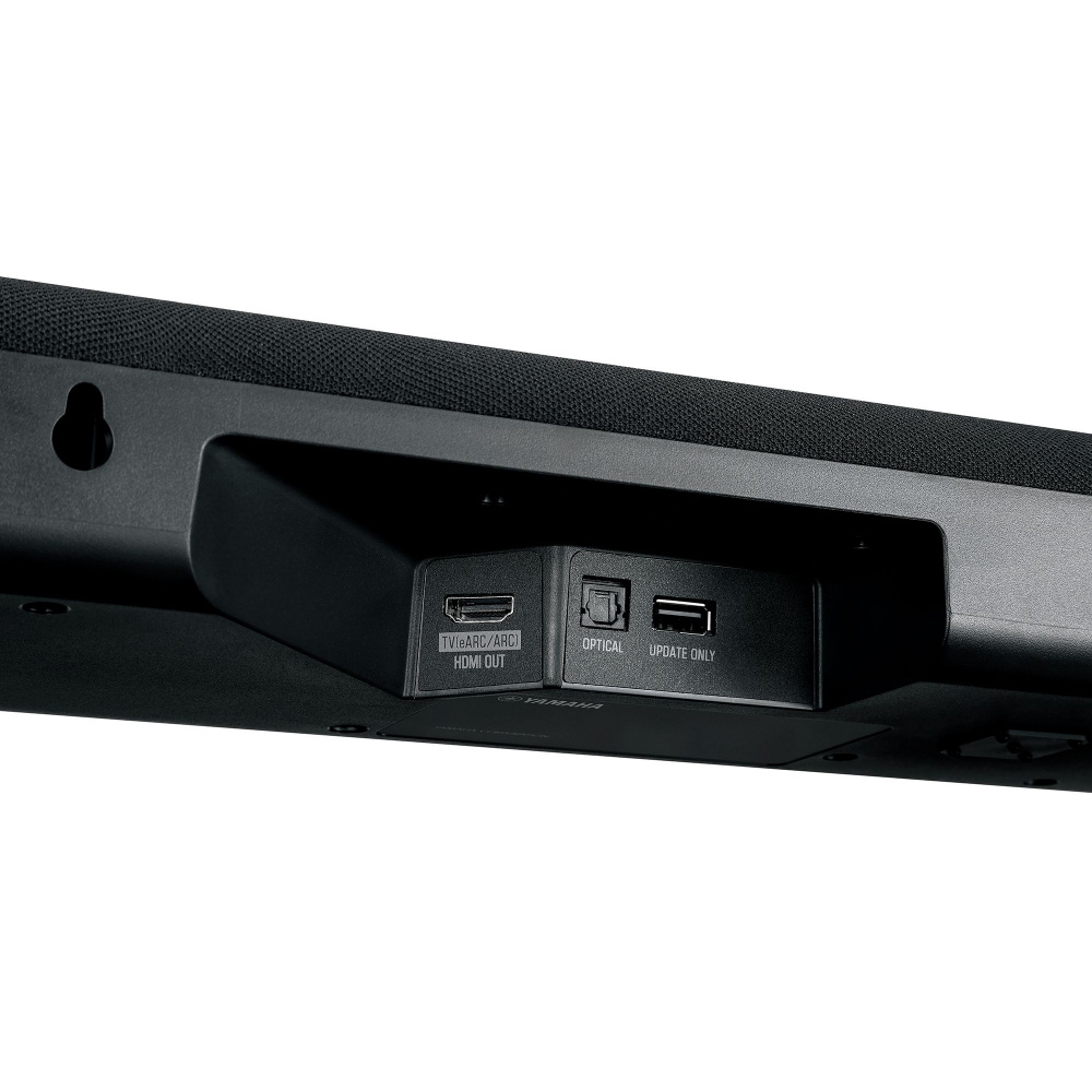 Anslutningsportar för Yamaha SR-B40A soundbar, inklusive HDMI, optisk och USB.