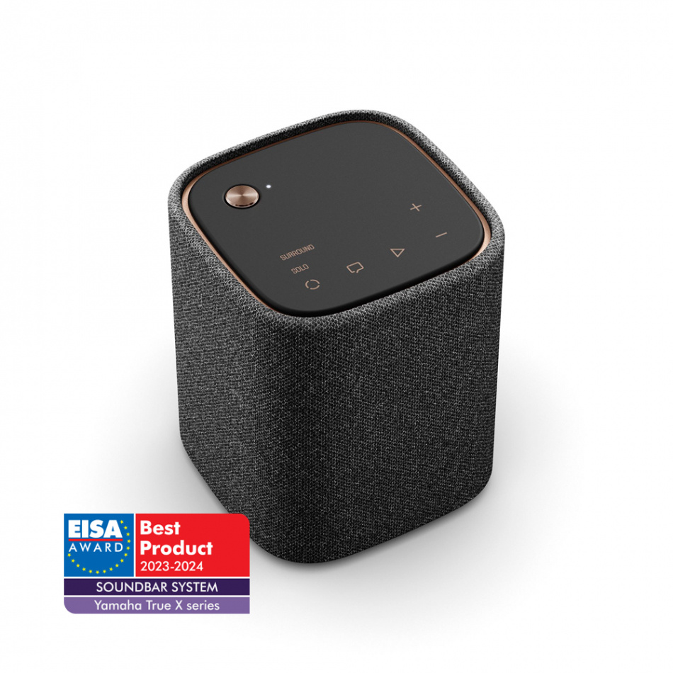 Trådlös surround- och Bluetooth-högtalare i grafitgrå design. Röststyrd och kompakt.