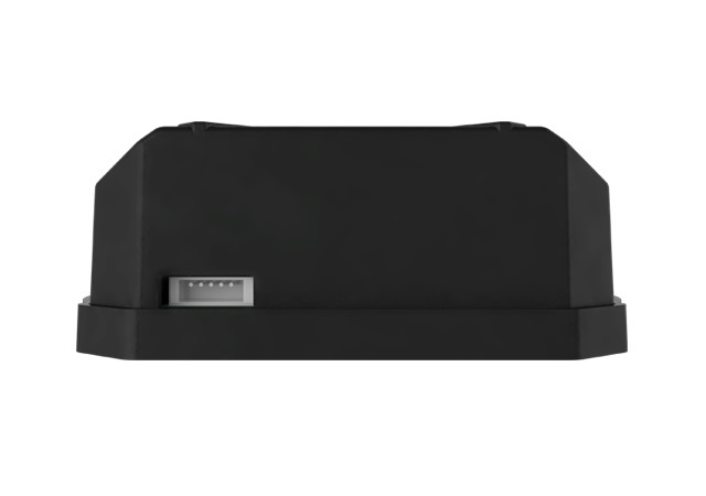 En svart enhet med en slät yta och en liten display på sidan.