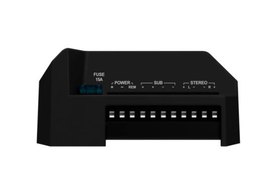 En svart elektronisk enhet med knappar och anslutningar för ljud.