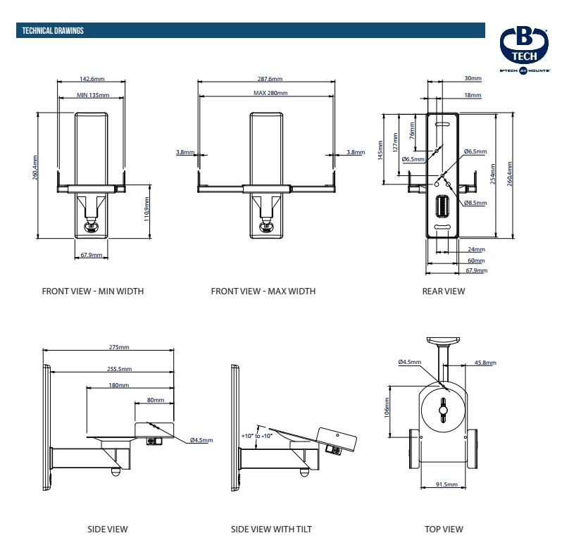 B-Tech BT77, väggfäste svart par