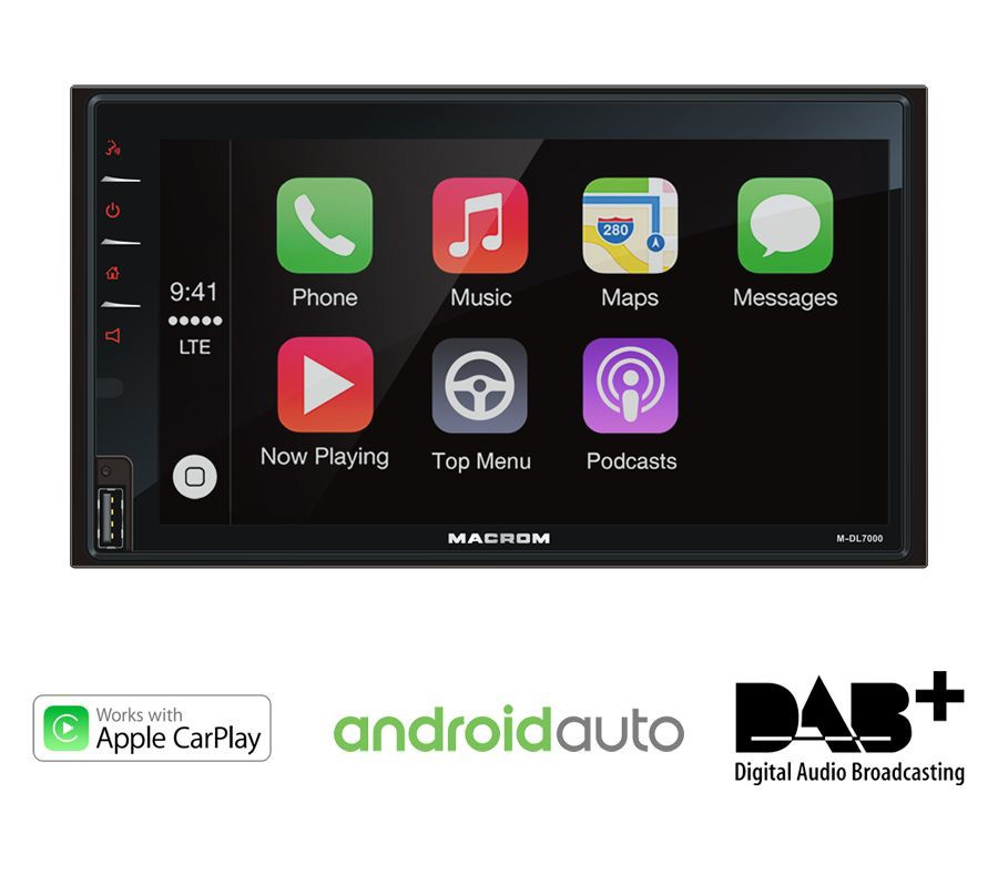 Macrom M-DL7000D25 bilstereo med CarPlay, Android Auto, DAB+ och Bluetooth