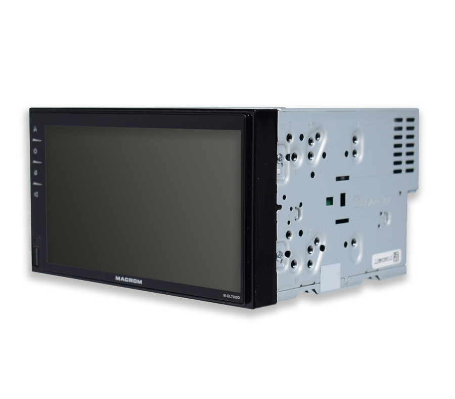 Bilstereo med stor skärm, funktioner för CarPlay, Android Auto och Bluetooth.