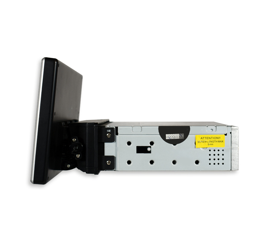 Bilstereo med skärm, Bluetooth och Android 10, sett från sidan.