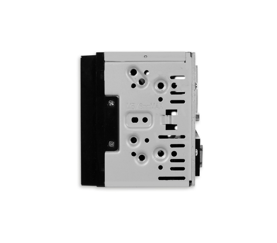 Bild visar en bilstereoenhet med flera uttag och monteringshål.