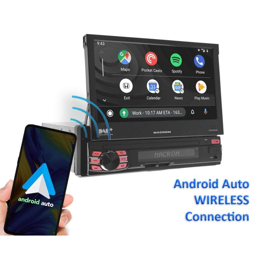 Macrom T6593DAB bilstereo med motoriserad skärm, Android 13 & mer
