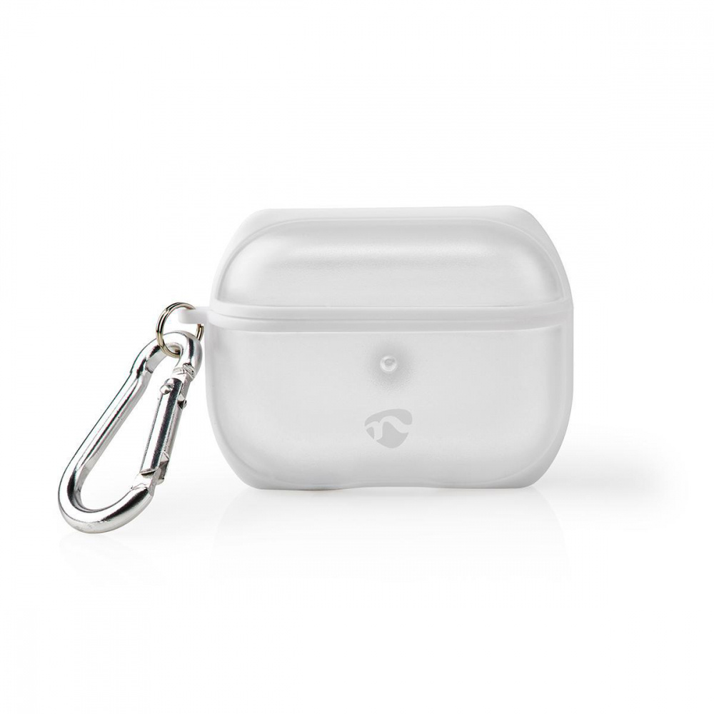 Ett transparent fodral för AirPods Pro med karbinhake.