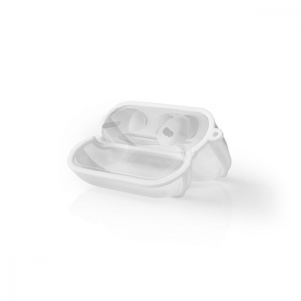 Ett genomskinligt fodral för AirPods Pro med öppning för hörlurarna.