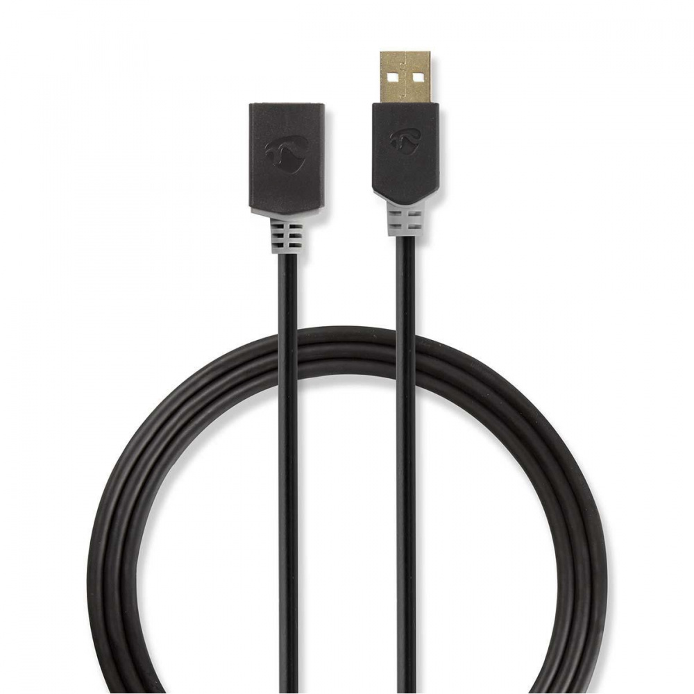 USB 2.0-kabel, typ A till A, 2 meter lång, svart.
