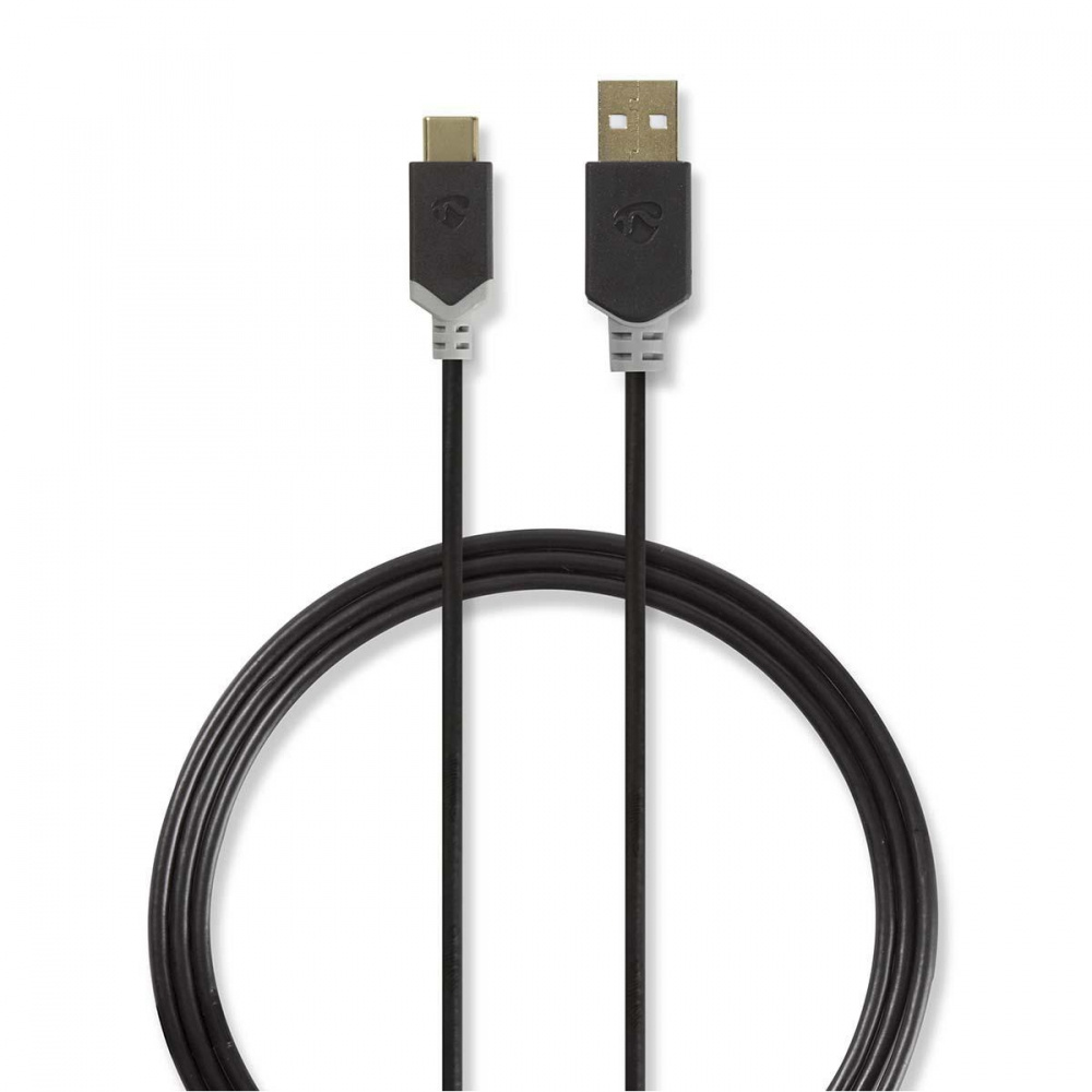 USB 2.0-kabel, USB-A hane till USB-C hane, 1 meter lång.