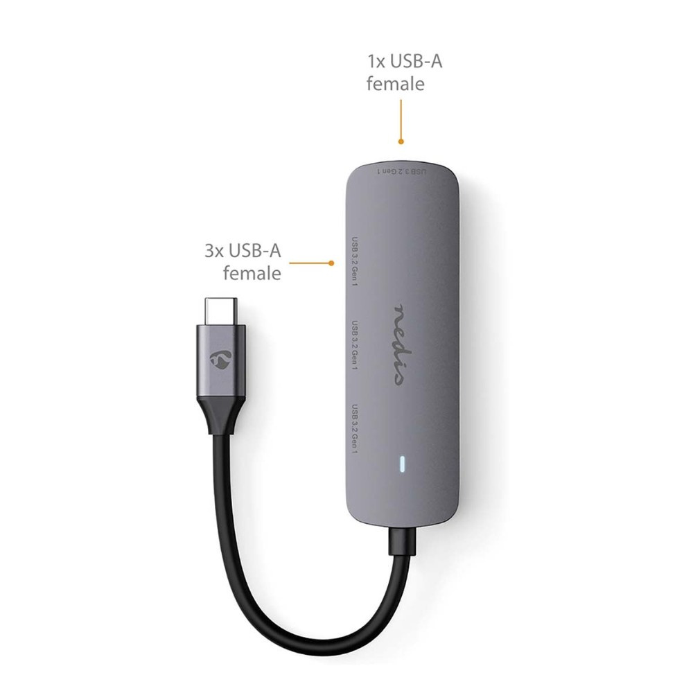 Nedis USB-C-hubb, 4 USB-A-portar, 5 Gbit/s