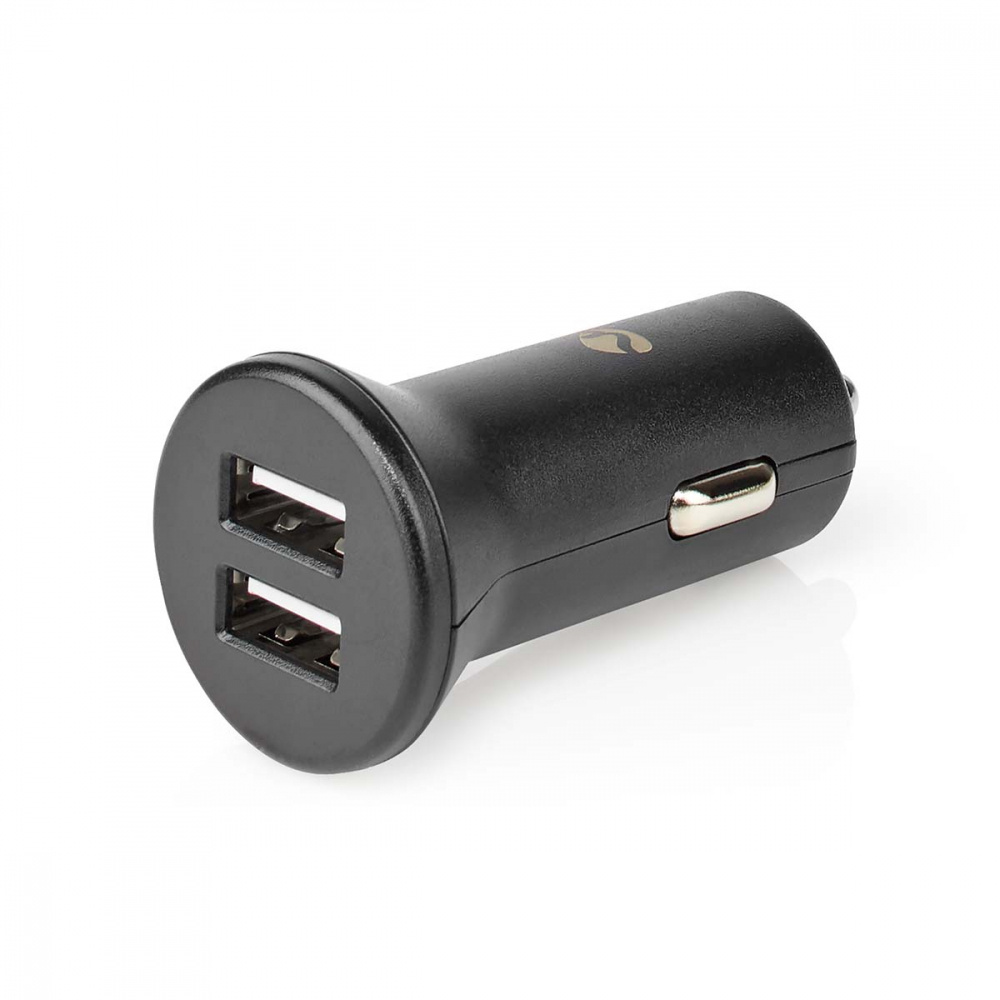 Billaddare med 2 USB-A utgångar, 2.4A, svart.