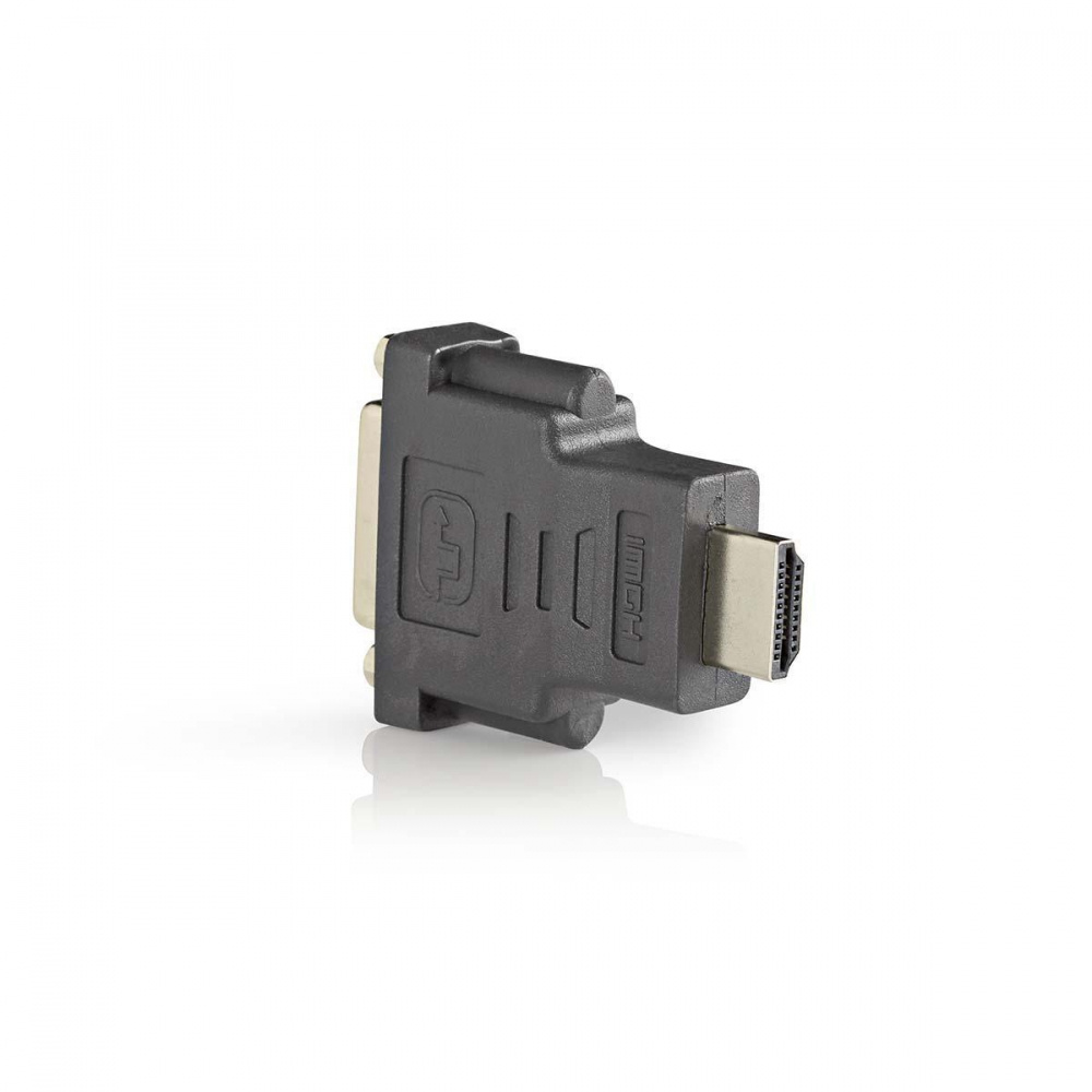 HDMI-adapter, HDMI-hane till DVI-24+1 hona, svart plastdesign.