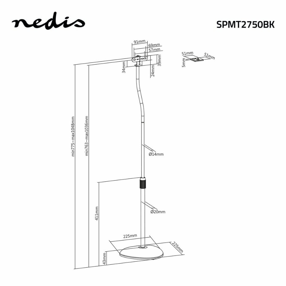 Nedis höjdjusterbara högtalargolvstativ, par