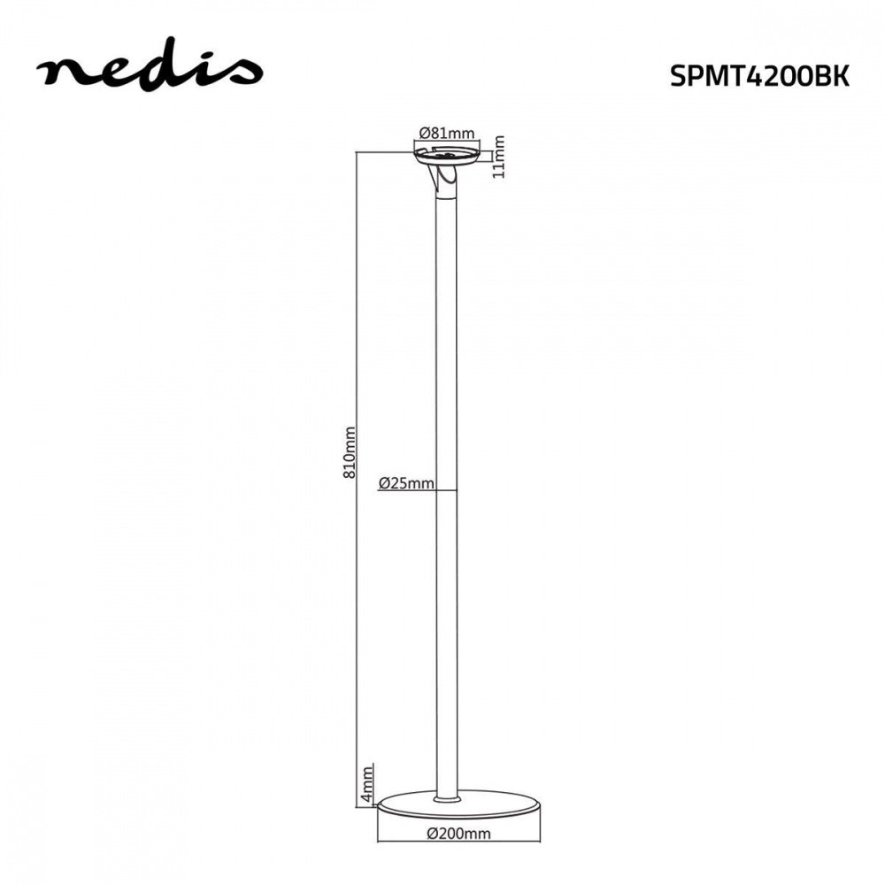 Högtalarstativ i svart design för Google Home, med mått och specifikationer.