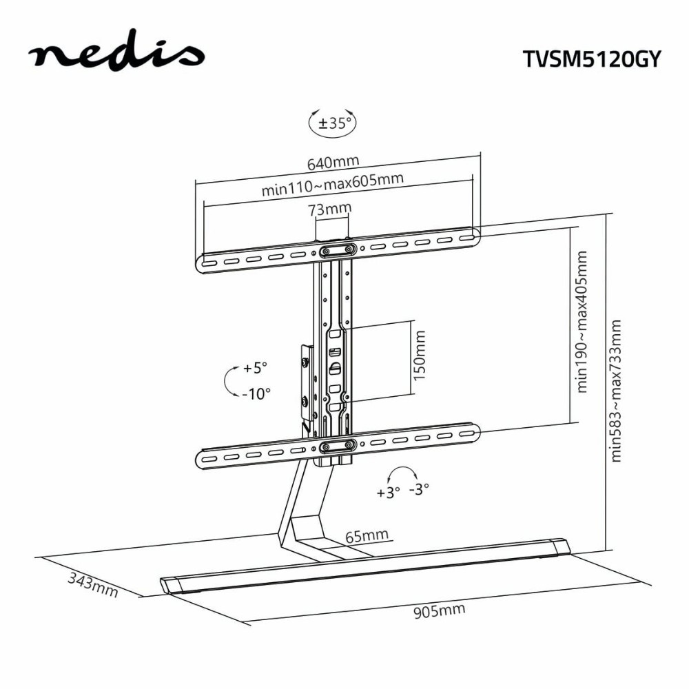 Nedis vrid- och höjdjusterbart TV-bordsstativ, 37–75 tum