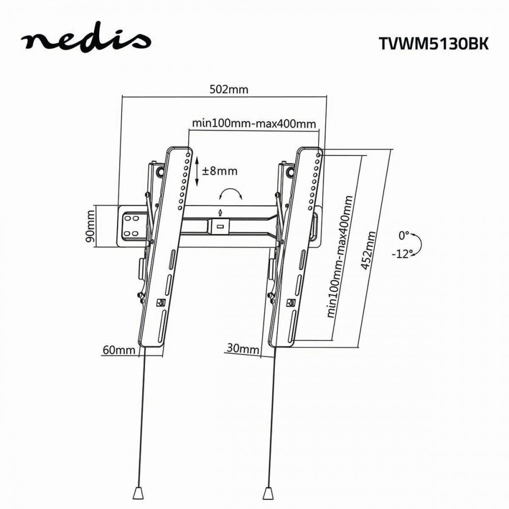 Väggfäste för TV, justerbart, stödjer skärmar 32-55\
