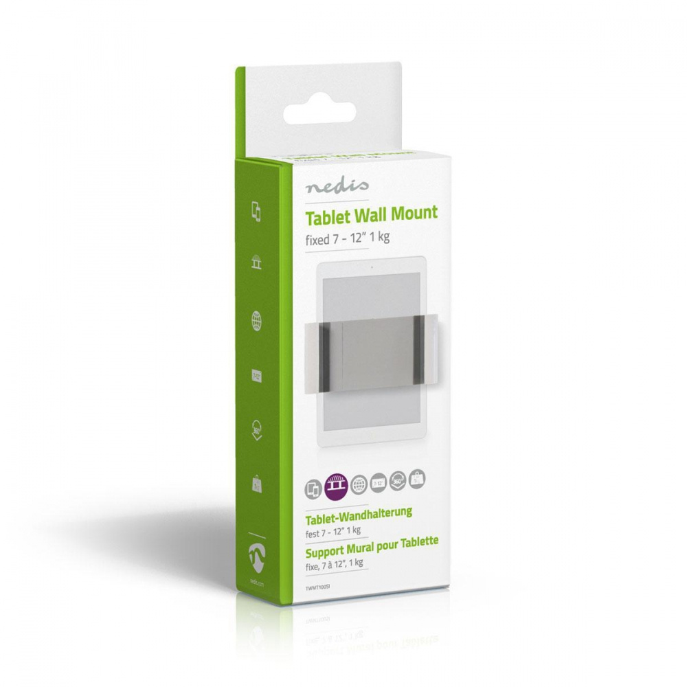 Väggfäste för surfplatta 7-12 tum, förpackning med produktinformation.
