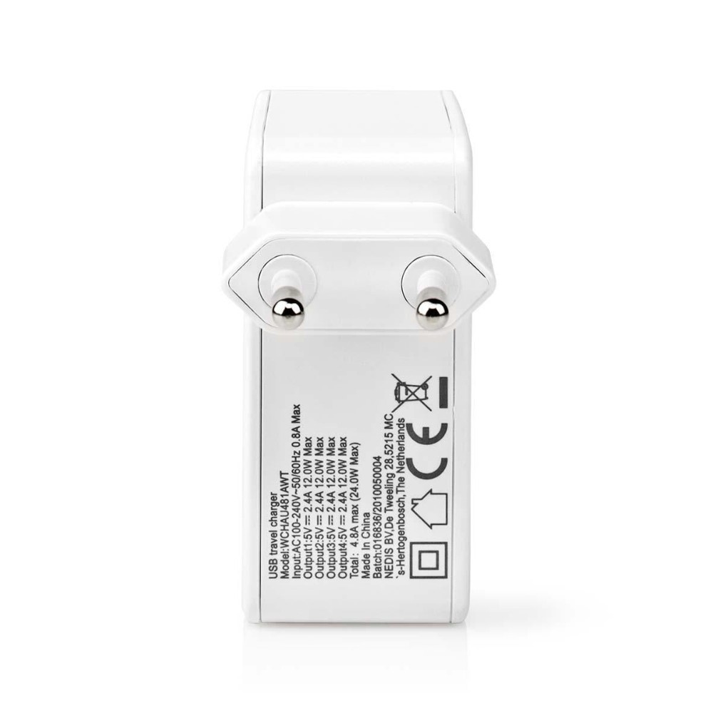 Nedis USB-A-väggladdare, 4 portar, 24 W, vit