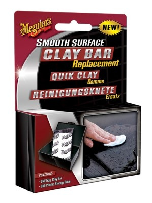 Produktförpackning för Meguiars Clay Bar Replacement med rengöringsanvisning.