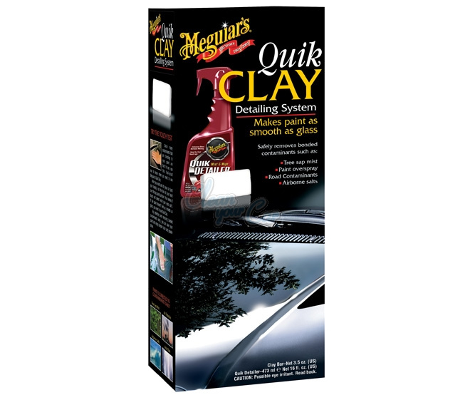 Förpackning av Meguiars QUIK CLAY Kit för bilvård och lackdetaljering.
